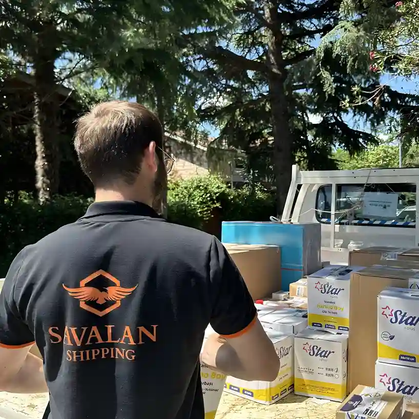 Savalan Shipping team member organizing ship chandlery supplies for maritime vessels